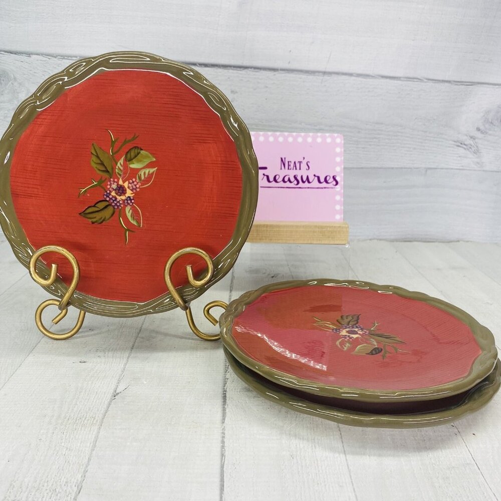 Tracy Porter THE OCTAVIA HILL COLLECTION  Red Embossed 8" Salad Plates Set of 3